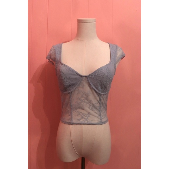 Garage Lace Sleeve Top in Blue - Picture 1 of 3